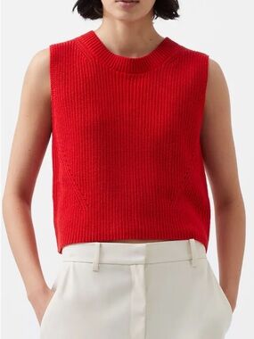 French Connection Mozart Crop Crewneck Sweater Vest | small | red | 100% cotton